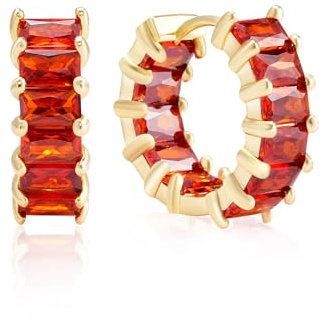 MESOVOR Creolen Ohrringe mit Zirkonia für Damen, 18 Karat Vergoldete Mehrfarbige Zirkonia-Ohrringe, Schmuck, Geschenke für Frauen und Mädchen (Orange Rot)