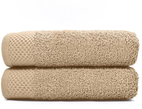 HIPERMANTA Paquete de 2 Toallas Ducha 70x140 100% Algodón. Toallas Suaves, Resistentes Aptas para Hotel y Absorbentes. Rizo Americano. Color Beige Visón