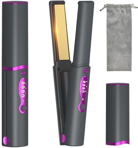 Glätteisen Kabellos, 2 in 1 Haarglätter und Lockenwickler, Mini Tragbares Reiseglätteisen 3 Einstellbare Temperaturen mit 5000mAh Akku für Reisen und Hause