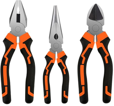 3Pcs Pliers Set, Rust-Proof Steel Electrician Pliers with Non-Slip Handle Includes 8 Combination Plier & 6 Diagonal & 6 Long Nose