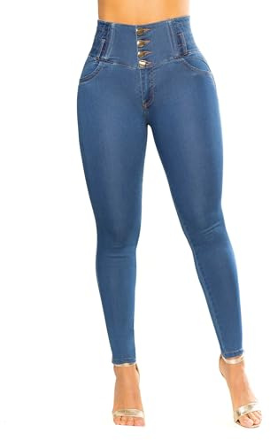BULA Pantalones Colombianos Levanta Cola, Skinny Stretchy Colombian Pants – Butt Lifting Jeans Glass Blue