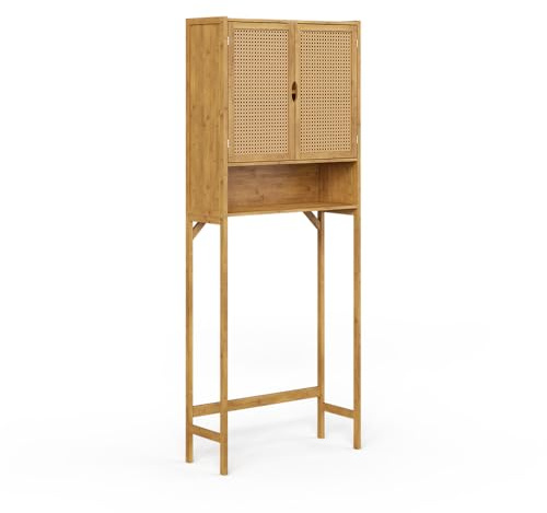 Vicco Armario para Lavadora Liora, Bambú, 66 x 168 cm con estantes, Apto para lavadoras y secadoras estándar