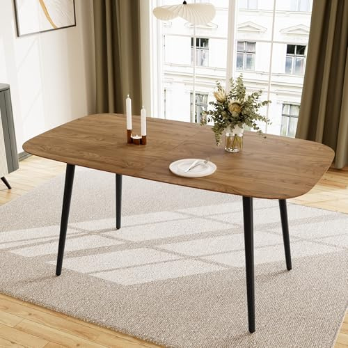 JIEXI Dining Table 140cm Kitchen Table for 4-6 Person, MDF Modern Wooden with Metal Black Legs for Living Room & Dining Room Restaurant, Apartments