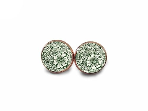 Marigold - William Morris Print Earrings - Art Nouveau Studs - Nature Glass Domes - Botanical Prints - Rose Gold & Multiple Finishes