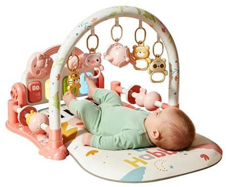 Colchoneta de Gimnasio Infantil,con Juguetes Sensoriales Plegables de Luz y Música | Andador De Empuje Infantil Con Alfombra De Patadas | para Bebés Niños Niñas Aula Avión Hogar Sala de Juegos