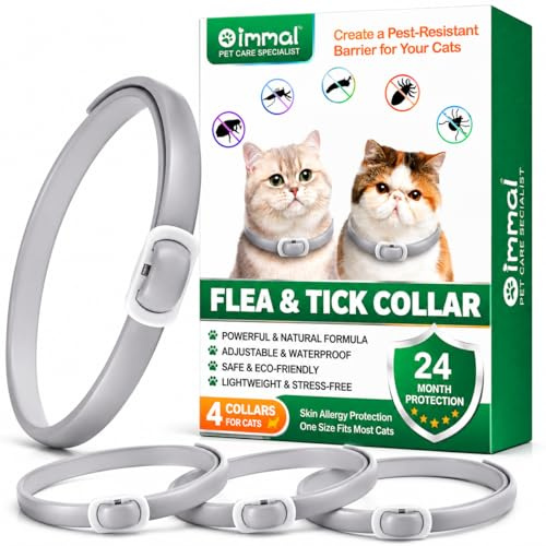Collier Anti-Puces et Anti-Tiques pour Chats, Ajustable, Imperméable, Léger, Protection 24 Mois, Lot de 4
