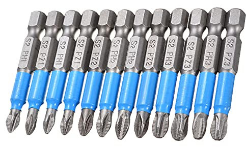 Saipor 12-teiliges Magnetischer Kreuzschlitz Pozidriv Schrauber Bit Set PH/PZ Bits 1/4 zoll Sechskant-Schaft Schraubendreher Bohrer Bit Zubehör Bohrschrauber und Schraubendreher Länge 50mm