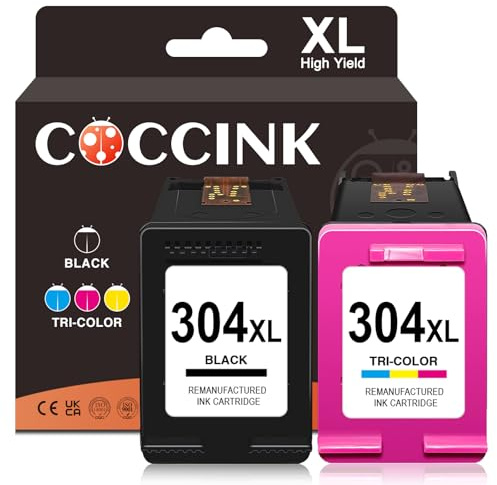 COCCINK 304XL für HP 304 Druckerpatronen DeskJet 3700 2600 3750 3760 2620 2622 2630 2632 2655 3720 3730 3755 3764 3733 Envy 5032 5030 5010 5020 5055 5052 5000 5034 für HP 304 XL Schwarz und Farbe