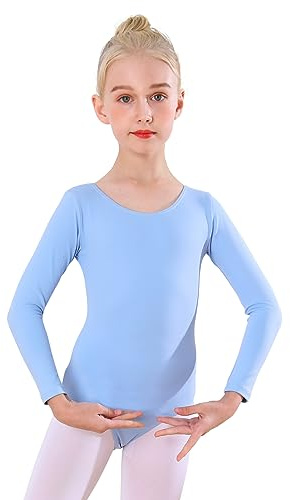Bezioner Justaucorps Danse Fille,Justaucorps de Gymnastique Filles Manche Longue Vêtements de Ballet Danse Classique pour Enfant Bleu 100