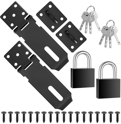 2 PiècesMoraillon de Cadenas avec Cadenas, Moraillon de Loquet Porte en Acier Inox, 90 Degrés Moraillon à Angle Droit pour Verrouillage de Porte, Jardin, Chambre, Salle de Bain