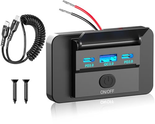 90W Prise USB C 12V: Qidoe Double 36W PD 3.0 Type C et 18W QC 3.0 12 Volt USB Chargeur de Voiture avec Interrupteur Étanch Adaptateur Allume Cigare pour RV, Bateaux, Camion, Golf Cart, Camping-Car