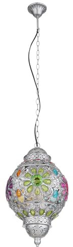 etc-shop Esszimmerlampe Pendellampe Deckenleuchte Hängelampe Küchenlampe Kristalle, Metall silber Acrylkristalle bunt, 1x E27, DxH 27x120 cm