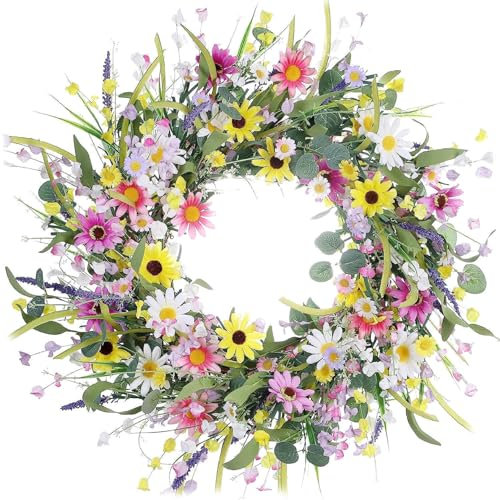 Summer Wreath Artificial 22x22in Summer Door Wreath Decorative Hanging Realistic Wreath Wall Wedding Window Front Door Wreath