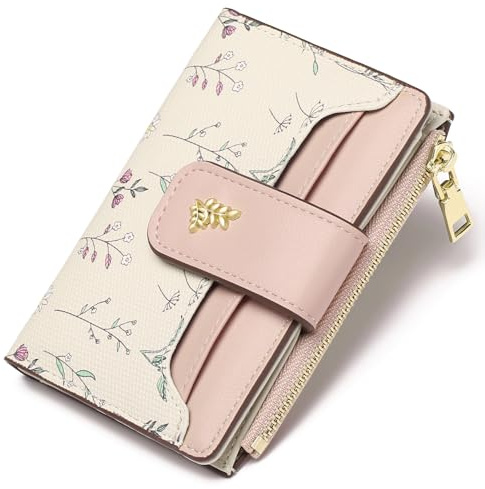 GAEKEAO Small Purse for Women RFID Blocking Leather Bifold Zipper Pocket Wallet Credit Card Holder with ID Window