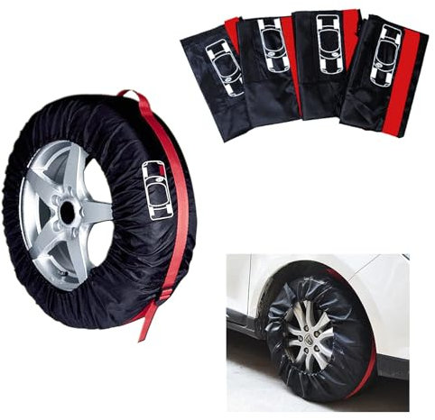 HONXUN Reifentaschen Set 4 Stück Auto Reifentasche Schwarz Rot 13-18 Zoll Reifen Tasche Waterproof Staubdicht, Abwaschbar,für sauberen Transport und Lagerung Winterreifen und Sommerreifen