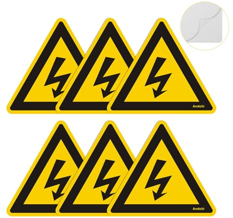 6 pezzi Segnale di attenzione Adesivo in PVC Attenzione all'elettricità Segnali di avvertimento (Giallo - Attenzione, Lunghezza laterale 20 cm)