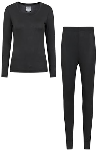 Mountain Warehouse Keep The Heat Isotherm Womens Round Neck Top -Lightweight Ladies Baselayer, Breathable Underlayer, Warm -Best for Winter, Skiing, Snowboarding Black (Set) Women's Size 8