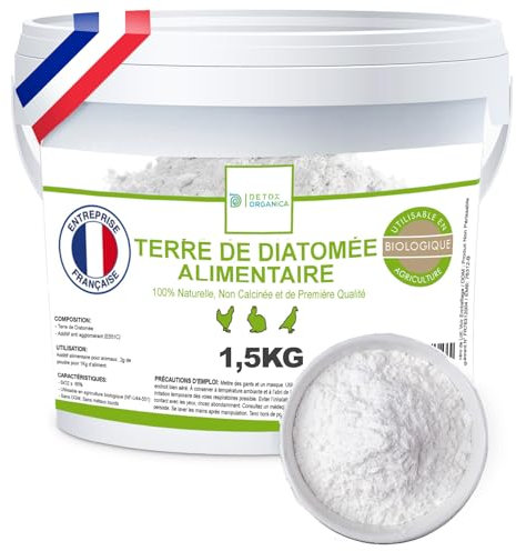 DETOX ORGANICA Terre de Diatomée Alimentaire – Anti fourmis, Répulsif chat extérieur, Anti limaces et escargots, Anti puces chat et chien, Vermifuge - 1,5kg Poudre Diatomée Blanche Non Calcinée