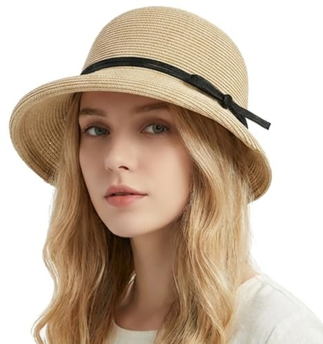 Michear Victorian Roll Brim Straw Hat Women Sun Hat for Women Wide Brim Summer Hats for Women UPF50+ Straw Beach Sun Hats for Women UK Adjustable Women's Sun Hats