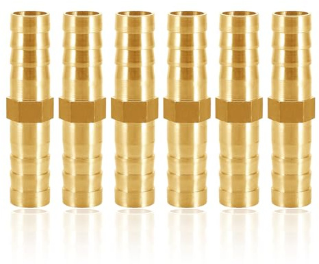 YOGAZEN Schlauchverbinder 8mm Messing, 6 Stück Messing Schlauch Anschluss 8mm(5/16), gerader Widerhaken Verbinder Schlauchtülle Tüllenverbinder Gewindefitting Messingfittings