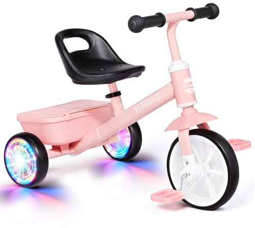 VITONIS Tricycle pour Enfants à partir de 2 Ans, vélo sans pédales pour Enfants de 24 Mois à 5 Ans, avec Deux Roues éclairées par LED, Cadeaux et Jouets pour garçons et Filles, Rose
