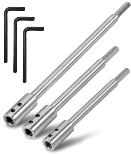 Gosera Extensión de Broca Forstner para Vástago Redondo de 3/8 Pulgadas, Extensor de Broca de Pala para Madera de Acero con Alto Contenido de Carbono, 3 Piezas