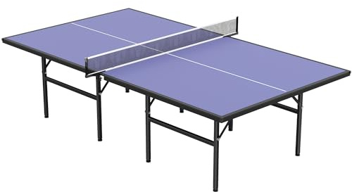HOMCOM Mesa de Ping Pong Plegable con Red 152,5x274x76 cm Mesa de Tenis Exterior de Acero y MDF Azul