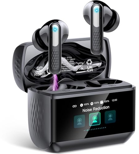 Wireless Earbuds, Bluetooth 5.4 Headphones In Ear with ANC/ENC Noise Cancelling, HiFi Stereo Bluetooth Ear buds with Multifunctional Touchscreen, 5 EQ Modes/IP7 Waterproof Bluetooth Earphones, Black