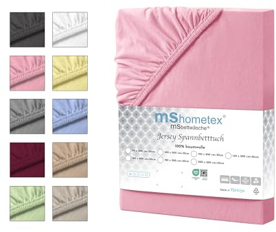 mshometex Jersey Spannbettlaken 100% Baumwolle – Rosa, 120x200 cm | Atmungsaktiv & pflegeleicht – formstabil mit Rundumgummi, 30 cm Steghöhe & Oeko-TEX zertifiziert