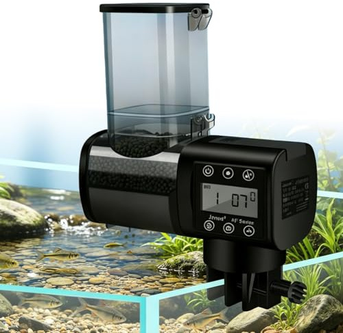 Comedero automático para acuario, 160 x 70 x 102 mm, dispensador automático de alimentos para peces, comedero automático para peces, gran capacidad, para estanques y estanques, negro
