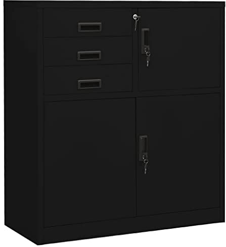 HETFTJN Armoire de Bureau en Acier 90x40x102 cm, Classeur Métallique Fermant à Clé avec 3 Tiroirs et Étagère Réglable, Meuble de Rangement pour Dossiers et Fournitures, Noir