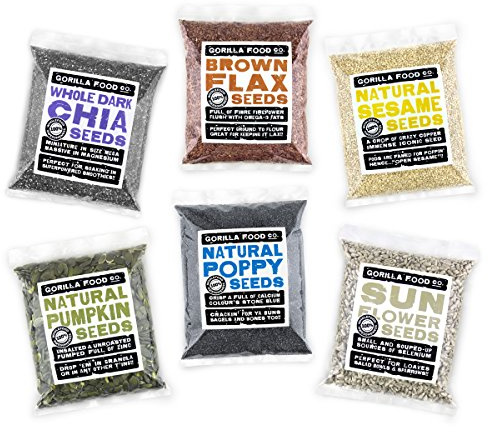 Gorilla Food Co. Super Seed Mixed Combo Pack - Chia, Flax, Sesame, Pumpkin, Poppy & Sunflower Seeds (6 x 200g)
