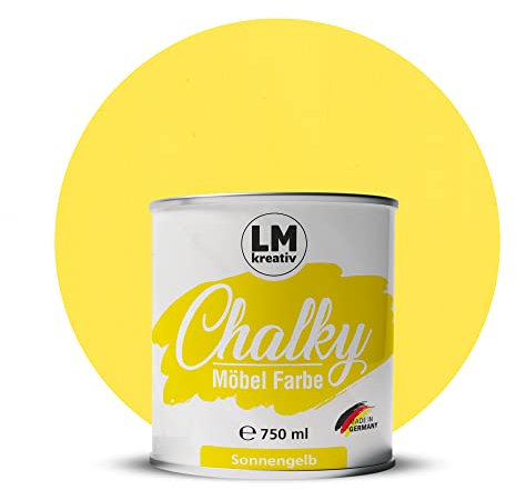 Chalky Möbelfarbe Kreidefarbe für Möbel 750 ml / 1,05 kg (Sonnengelb), matt finish In- & Outdoor Kreide-Farbe für Shabby-Chic, Vintage Look, Landhaus Stil Möbel streichen