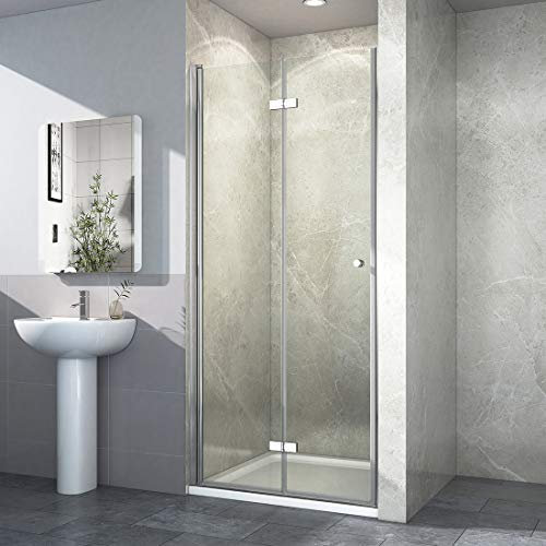 EMKE Duschtür Duschkabine 90x90 cm Eckeinstieg Duschabtrennung Dusche Falttür Sicherheitsglas Schiebetür Duschwand Komplettdusche Eckeinstieg Duschkabine 185cm