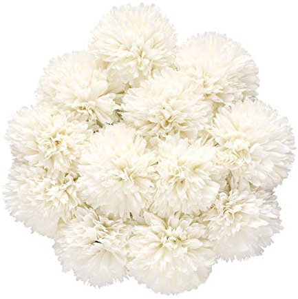 Tifuly Flores de Hortensia Artificial, 12 Piezas de crisantemo de Seda pequeña Bola de Flores para la decoración de la Oficina del jardín del hogar, Ramos de Novia, arreglos Florales(Blanco)