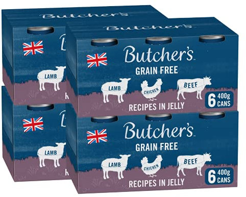 BUTCHER'S Wet Dog Food Tin Cans Grain Free Recipes in Jelly 9.6kg (24 x 400g)