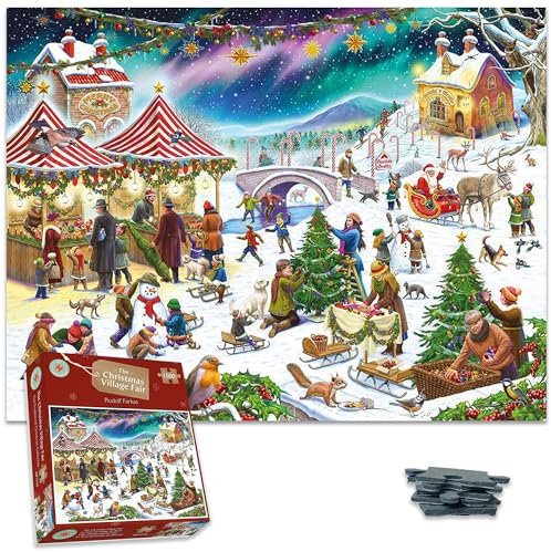 1000 Piece Jigsaw Puzzle - Snowy Christmas Village Fair by Rudolf Farkas - for Adults - Hardest Jigsaw Puzzle, Festive Puzzle, Present