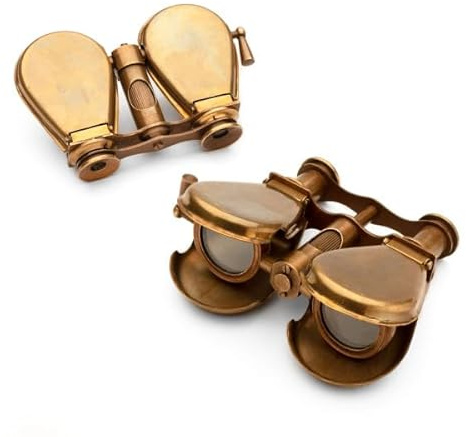Kings County Tools Compact Brass Folding Binoculars | 2X Magnification | Victorian Style | 4.75 L x 8.75 W x 4 H Size