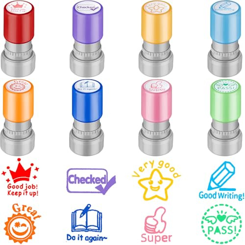 Leinuosen 8 Pcs Back to School Self-Ink Teacher Stamp for Grading, Cute
