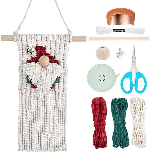 INFUNLY DIY Macrame Gnomes Kit Macrame Santa Claus Wall Hanging for Beginners Woven Macrame Xmas Gnomes Macrame Kits for Adults with Instruction for Home Decor Hanging Ornaments