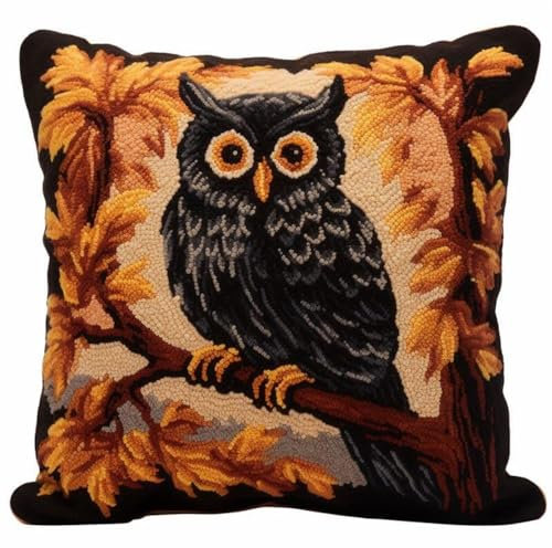 Taxpy DIY knüpfkissen set Eulen-Tier-DIY-Knüpf-Sets, 3D-Kissen-Materialpaket, Knüpf-Stick-Sets 17x17in B