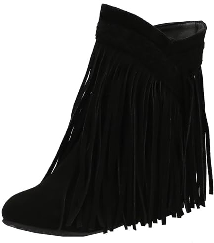 HSyc JRX Botines con flecos de cuña para mujer Botas de invierno, Negro , 39.5 EU