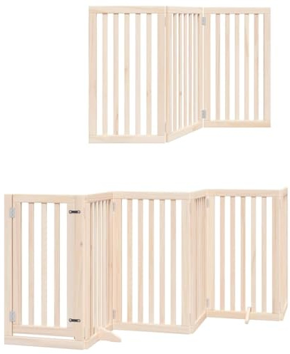 vidaXL Hundgrind hopfällbar dörr 12 paneler 300 cm poppel, hundgrind med dörr, hundgrind för trappor, valpgrind