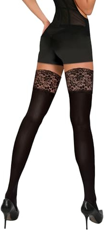 Sesto Senso Medias Autoadhesivas Opacas 40 DEN Con Encaje Para Mujer Reforzadas Con Banda De Silicona XL/XXL Negro