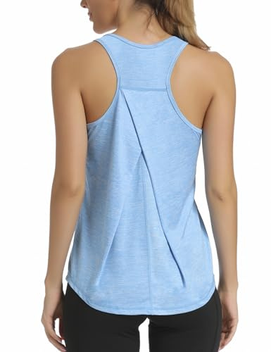 Dawnrole Gym Tops for Women Sleeveless Yoga Fitness Shirts Racerback Sports Top Women Blue
