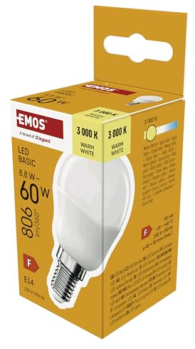 EMOS - LED-Lampe BASIC MiniGlobe - E14 Sockel - Warmweiß - 806 lm - 8,8W (Ersatz für 60W Glühbirne) - Lebensdauer 20 000 Stunden - Abstrahlwinkel 180° - CRI min. 80