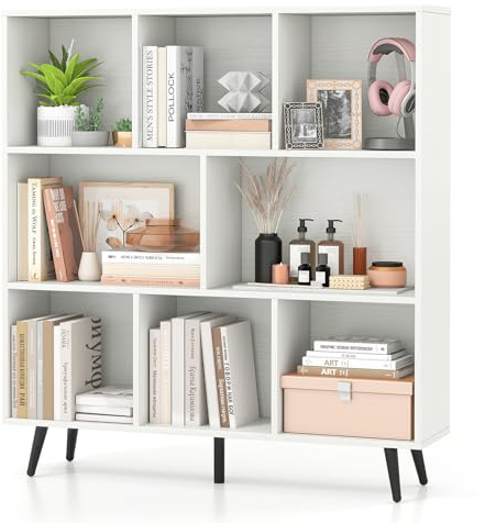 COSTWAY Estantería Abierta de 8 Cubos, Libreria Estanteria de 3 Niveles, 5 Patas de Metal Cónicas, Estanterias para Libros Blanco, Oficina Salon Dormitorio (100 x 24 x 107 cm)
