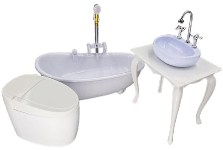 Ensemble d'accessoires de salle de bain pour maison de poupée à l'échelle 1/6 avec baignoire, toilettes et lavabo miniatures pour figurines d'action de 30,5 cm