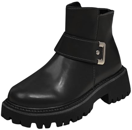 VBEDKDEB Ankle Boots Women's Casual Vintage Cold Warm Leather Side Zip Thick Sole Soft Leather Ankle Boots Dirndl Shoes, black, 4 UK