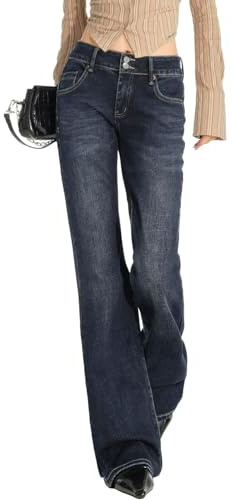 EMMIOL Low Rise Flare Jeans for Women Stretchy, Y2k Bell Bottoms Mid-Low Waisted Boyfriend Bootcut Flared Baggy Denim Pants Blue